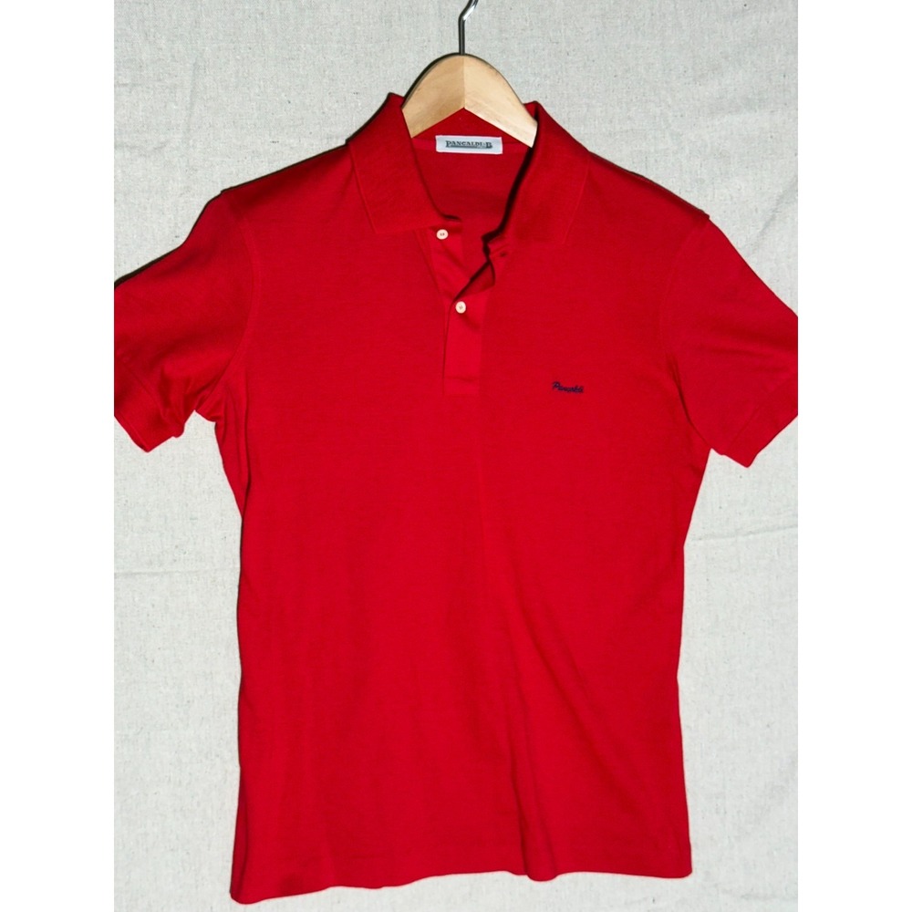 Vintage 80s Pancaldi & B Italy Mens Polo Shirt Red Pique Knit Short Sleeve S/M
